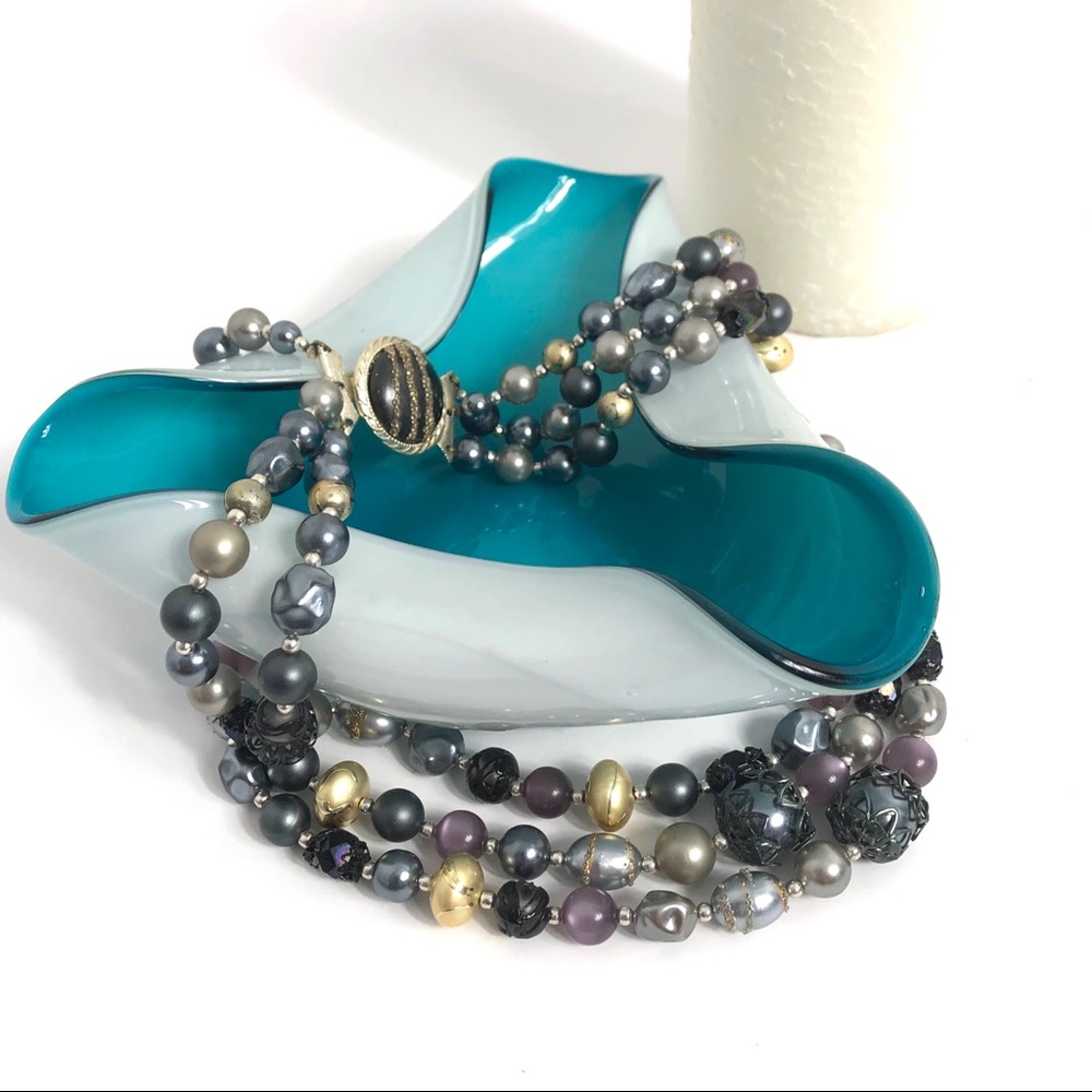 3 Strand Multi-Colored Beaded Necklace from Japan